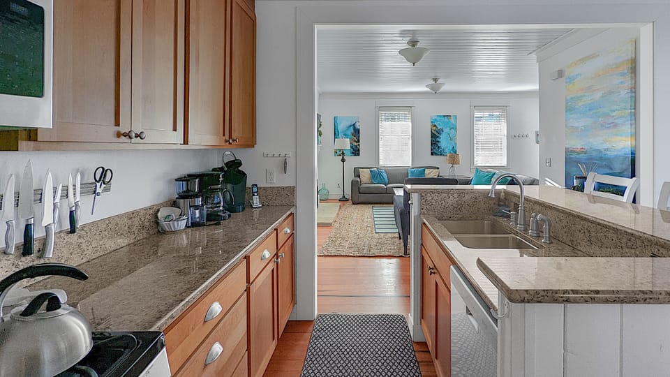 The kitchen is open to the living room