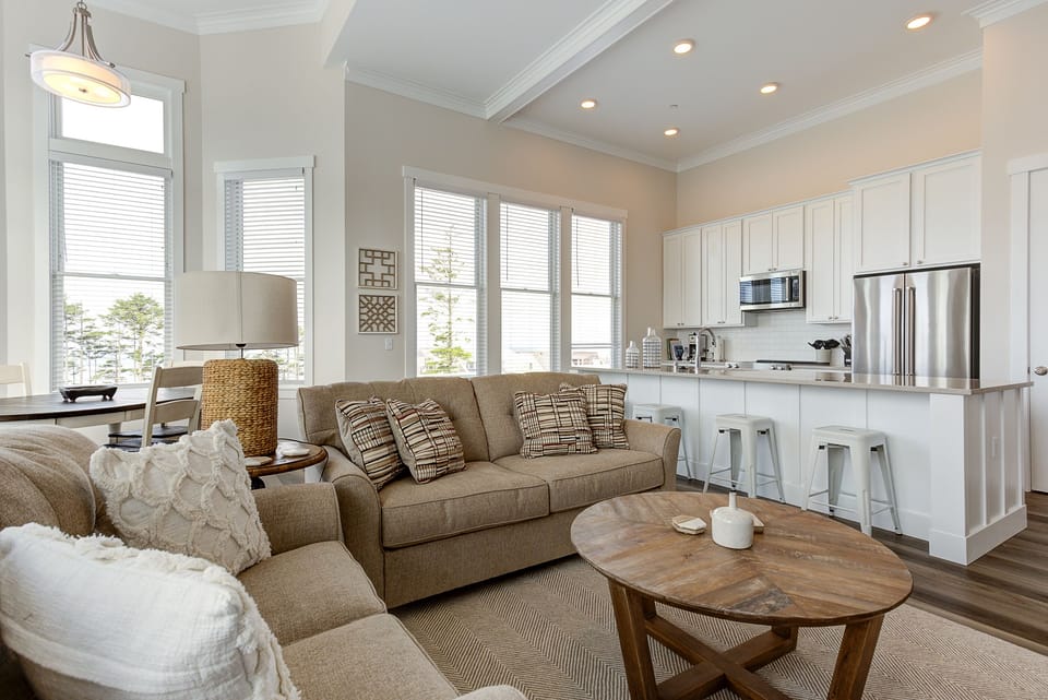 Living room is open to the kitchen