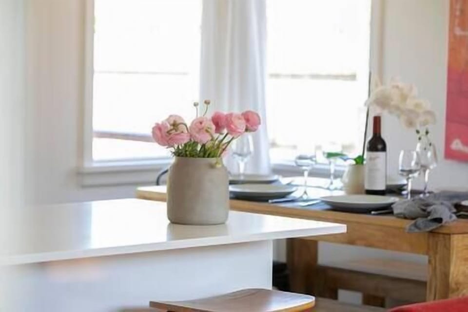 Blooms and vino - have some mates for dinner and a drink on the deck.