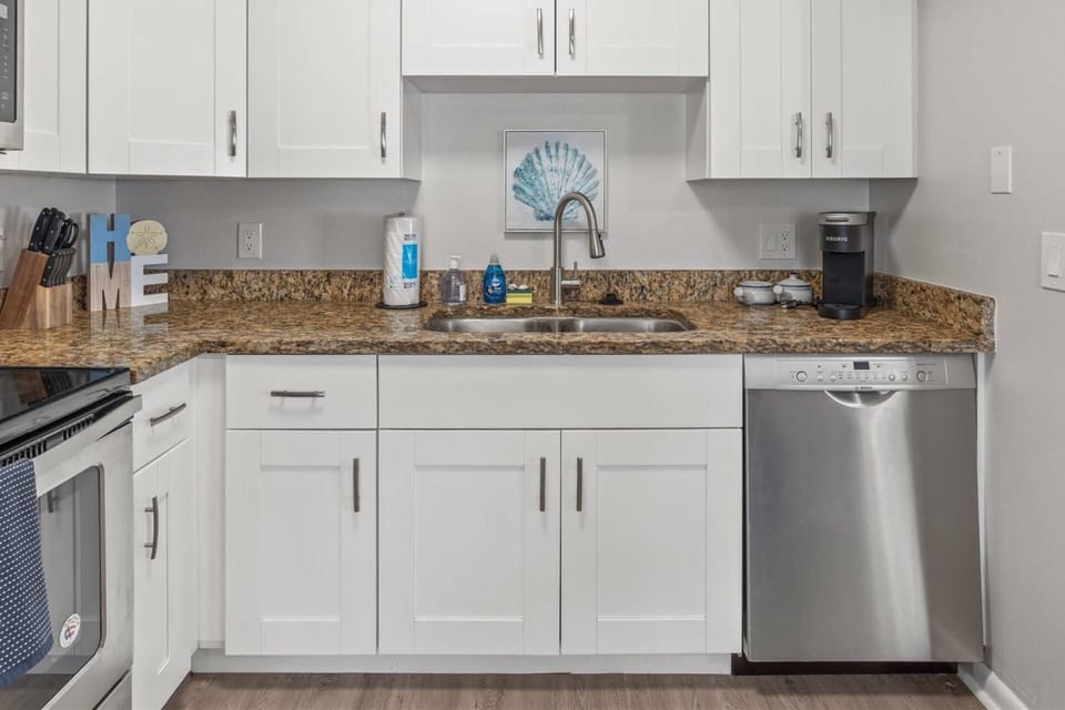 Keurig coffee maker and the fixings for your morning cup of Joe!