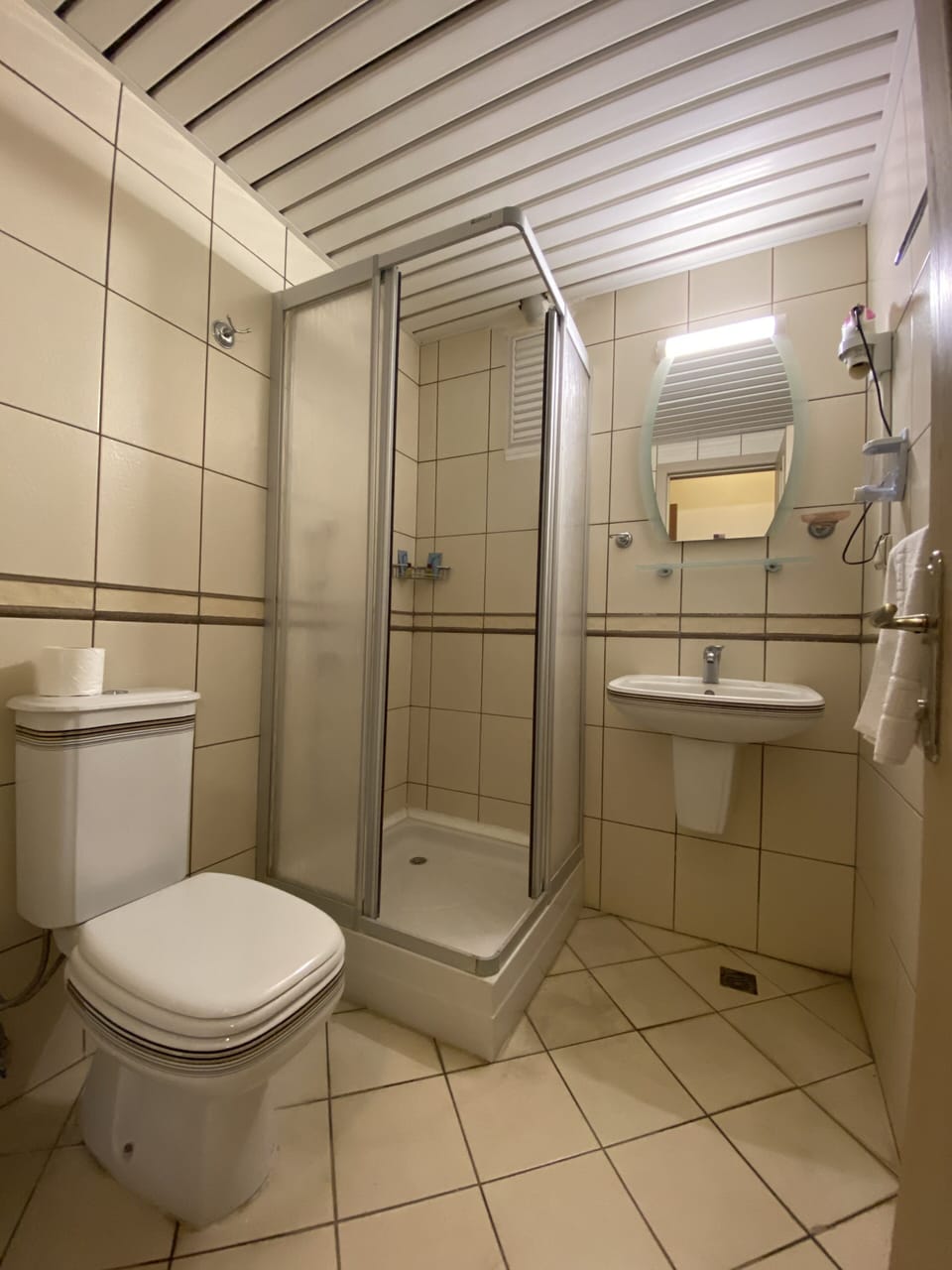 Shower, free toiletries, hair dryer, slippers