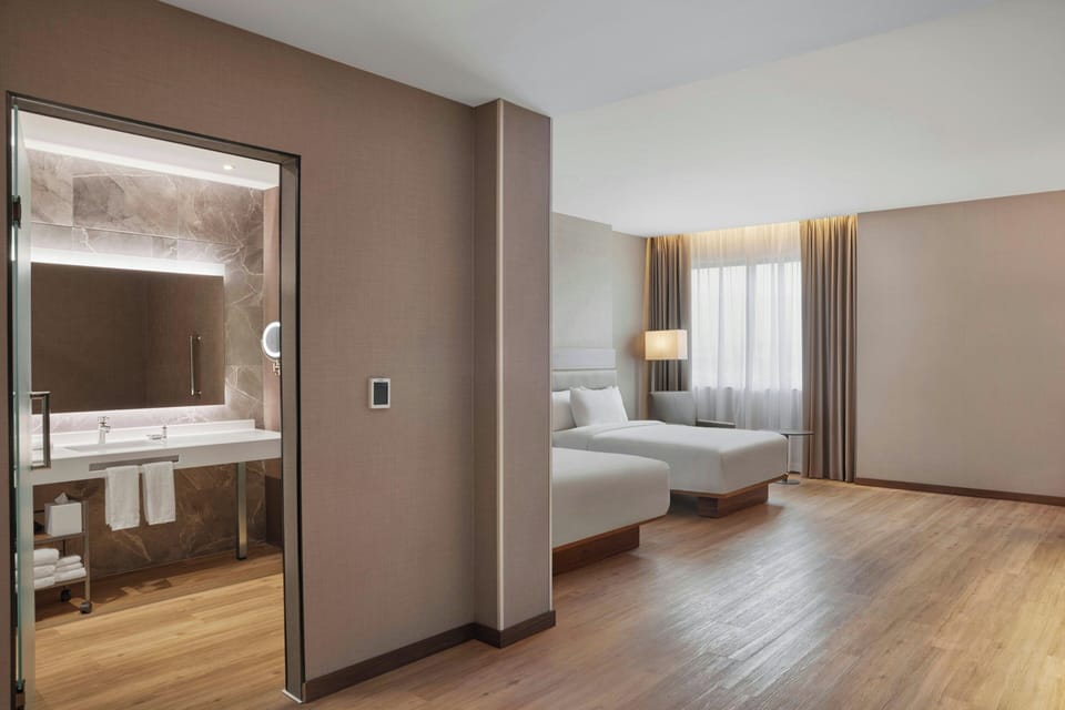 Room, 2 Double Beds, City View | Desk, laptop workspace, free WiFi, bed sheets