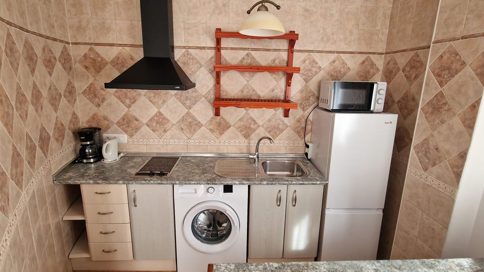 Standard Apartment, Partial Sea View | Private kitchen | Full-size fridge, microwave, stovetop, coffee/tea maker