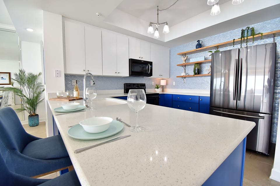 Fully equipped kitchen with stainless appliances