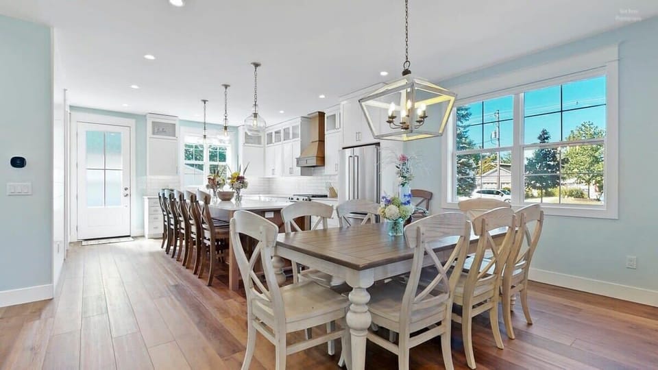 Dining area--Seating for 12 with the island and the dining table 
