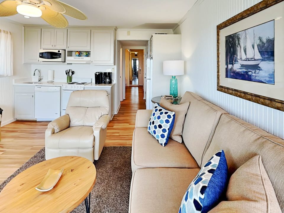 Condo, 1 King Bed, Balcony, Ocean View (Beach Racquet A221 - No Pets Allowed) | Living area | 40-inch TV with digital channels