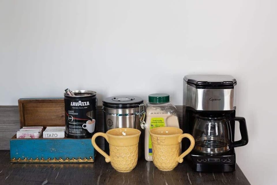 Tea, coffee, and sugar provided