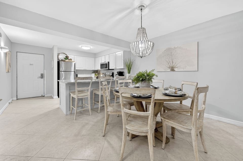 Dining table and counter seating.