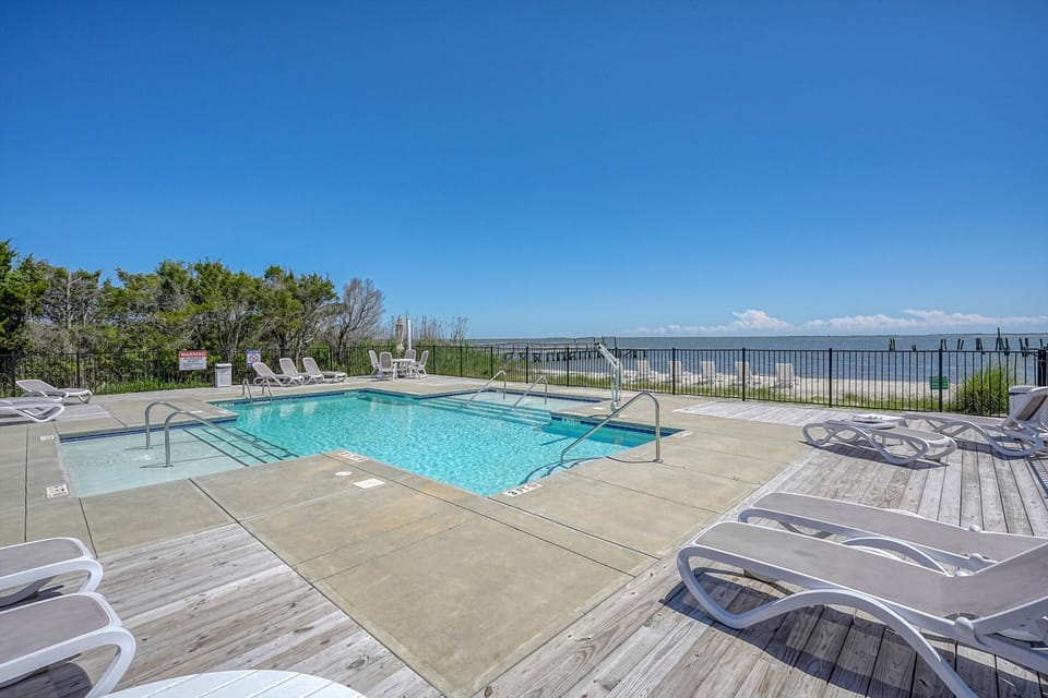 The pool is right on the water so you can watch the ships while you swim