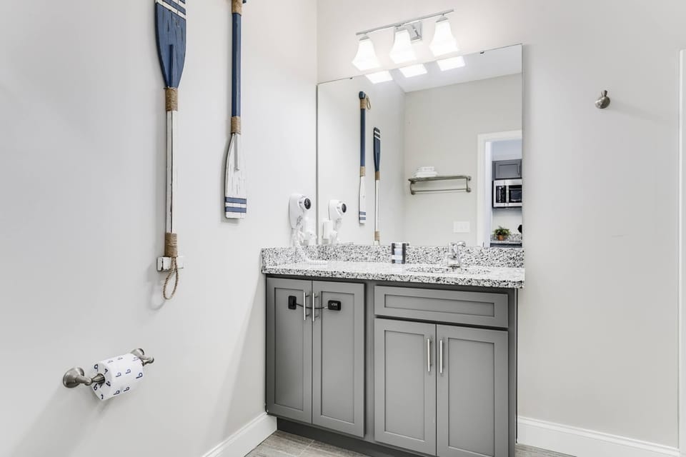 Large private bathroom fully stocked upon your arrival