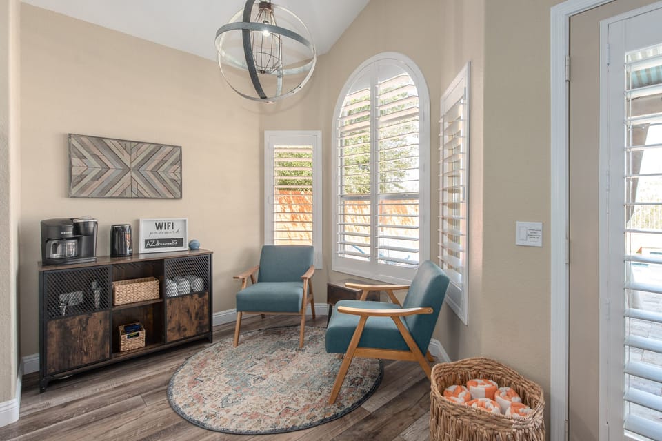 Coffee nook perfect to relax and enjoy some quiet time. Work from laptop or read