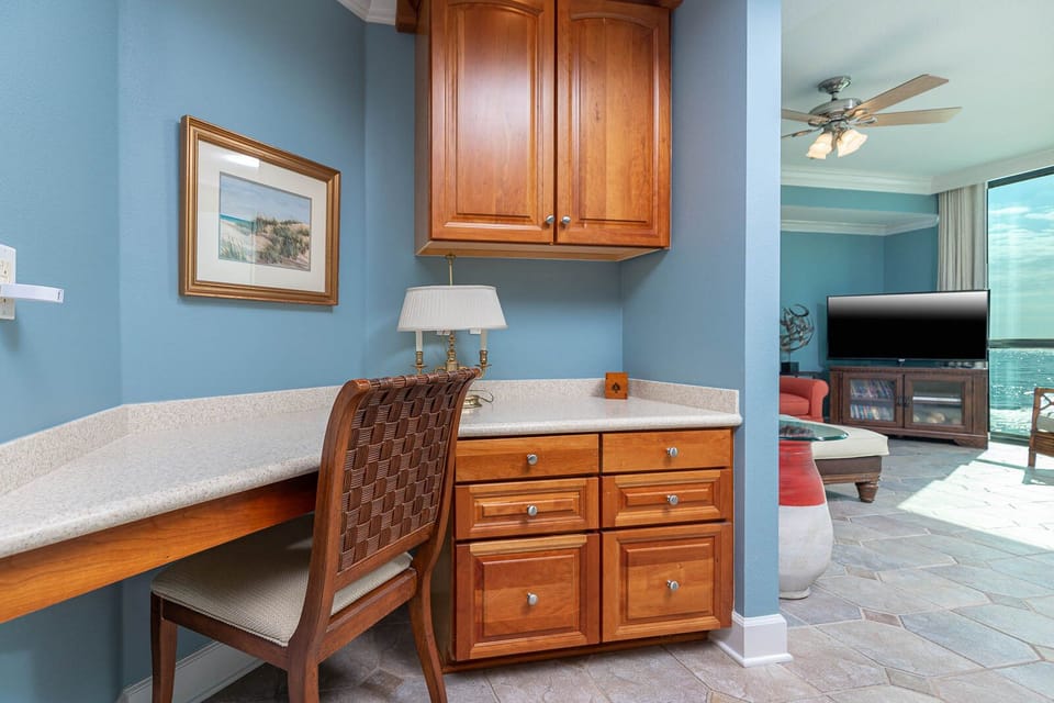 Enjoy a dedicated workspace with a stylish chair and complimentary WiFi, perfect for planning new adventures