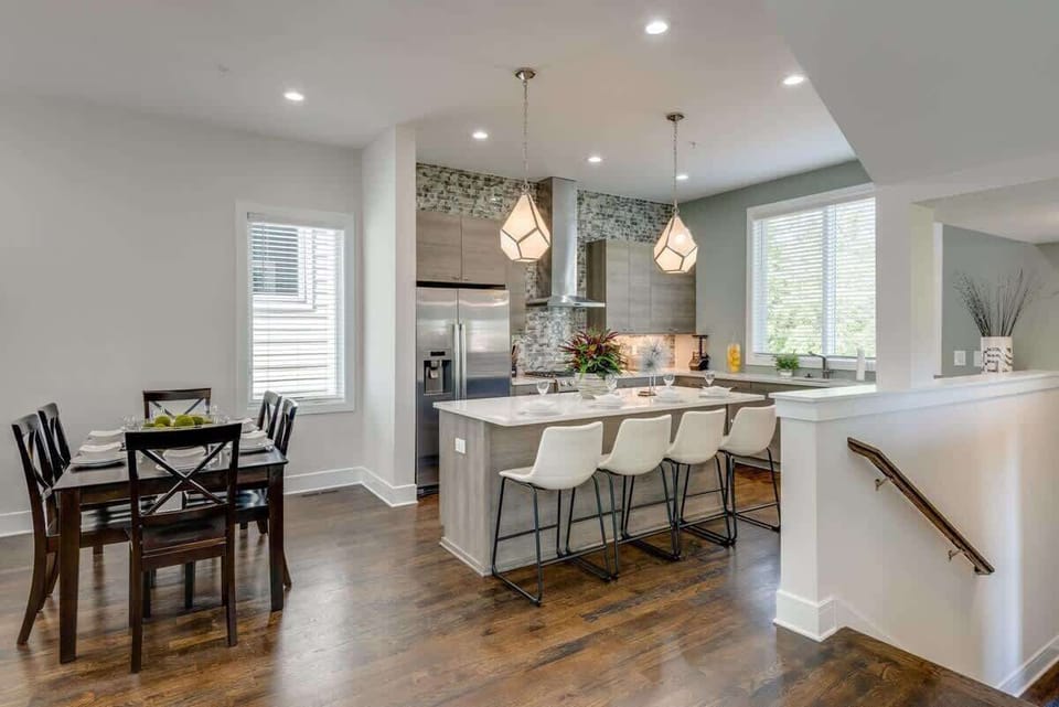 A chef’s dream—this fully stocked kitchen features a sprawling island, perfect for group breakfasts.