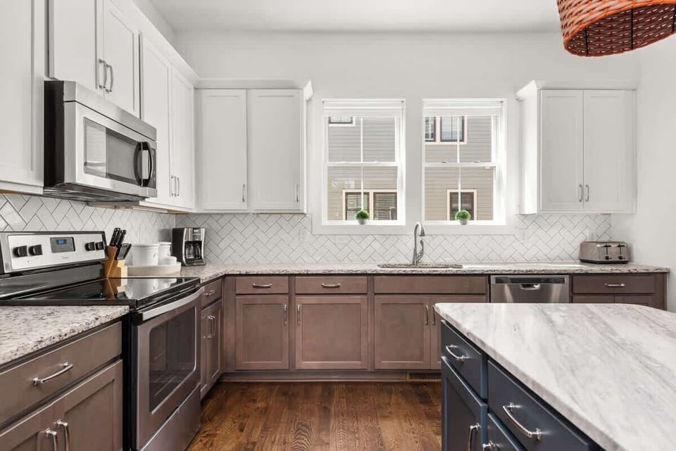Fully stocked kitchen.  Unit 7.  Both kitchens are identical except for colors. 