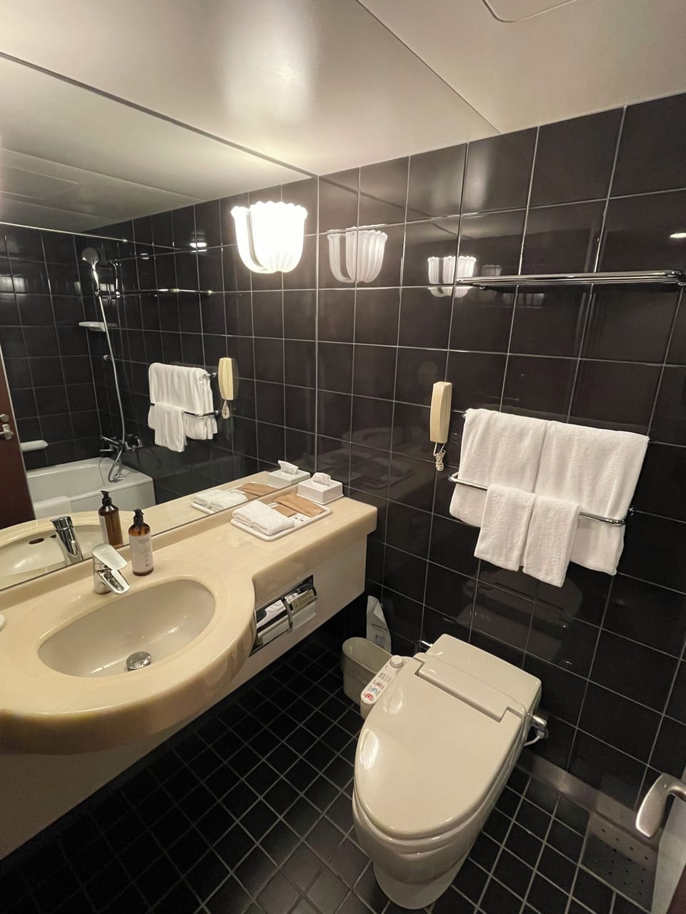 Combined shower/tub, eco-friendly toiletries, hair dryer, slippers