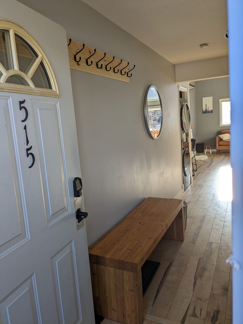 Main entrace. Wide with lots of space to unpack, leave shoes and hang clothing.