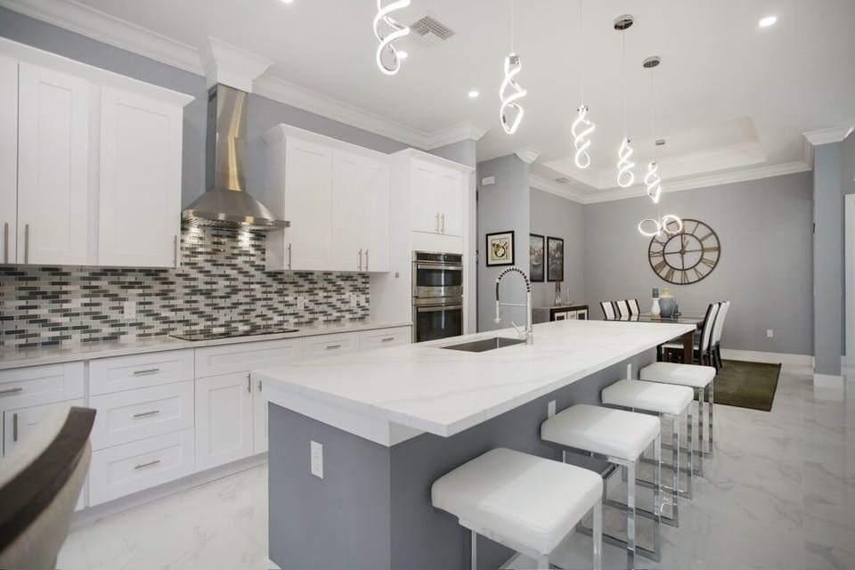 Kitchen island with bar chairs