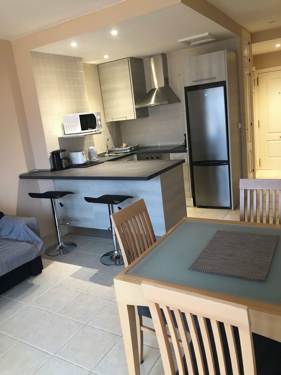 Open plan kitchen and relax area.