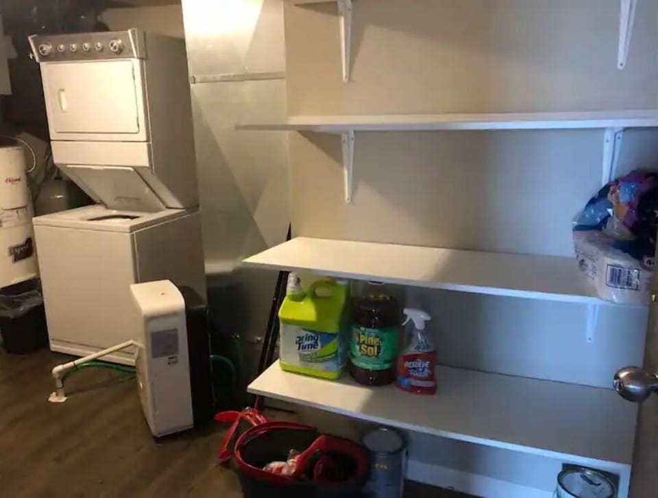 Laundry room stocked with detergent 