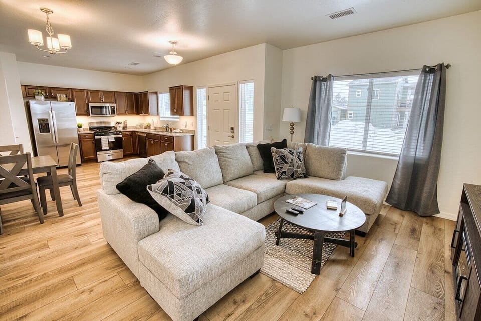 Living room with snow outside. Flagstaff can be a winter wonderland.