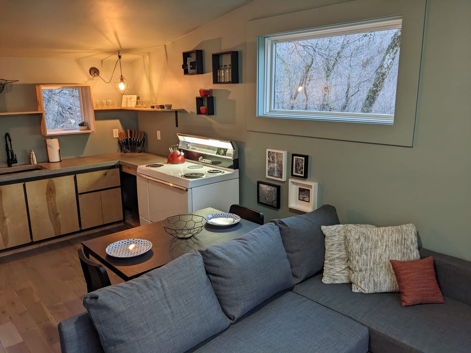The living room & kitchen side of The Bird House