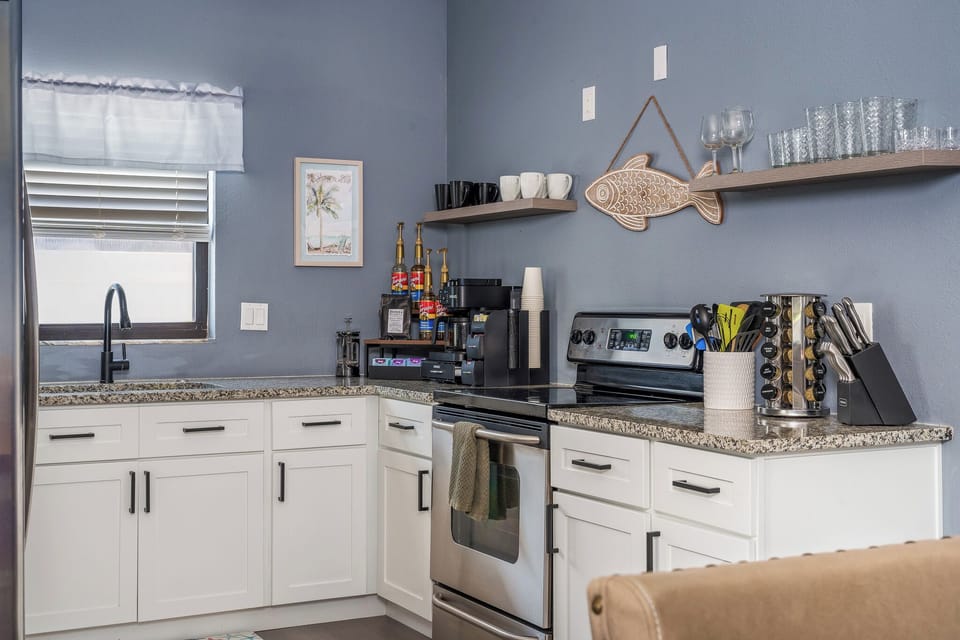 Enjoy a fully stocked kitchenette in your cozy Dunedin getaway.