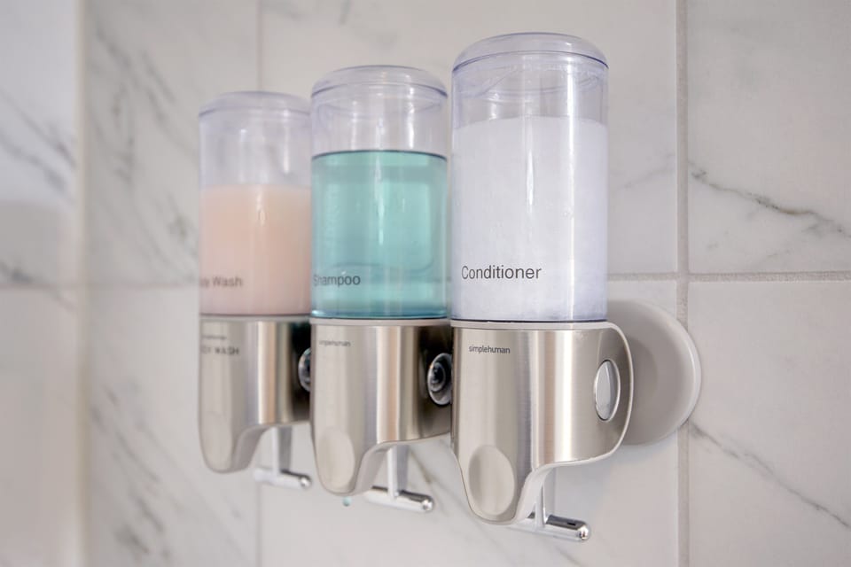 Body wash, Shampoo and conditioner in every bathroom.
