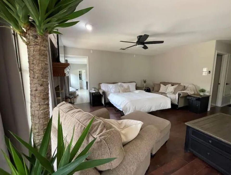 Fireplace room with pull-out bed on first floor. (Full laundry room in hall)