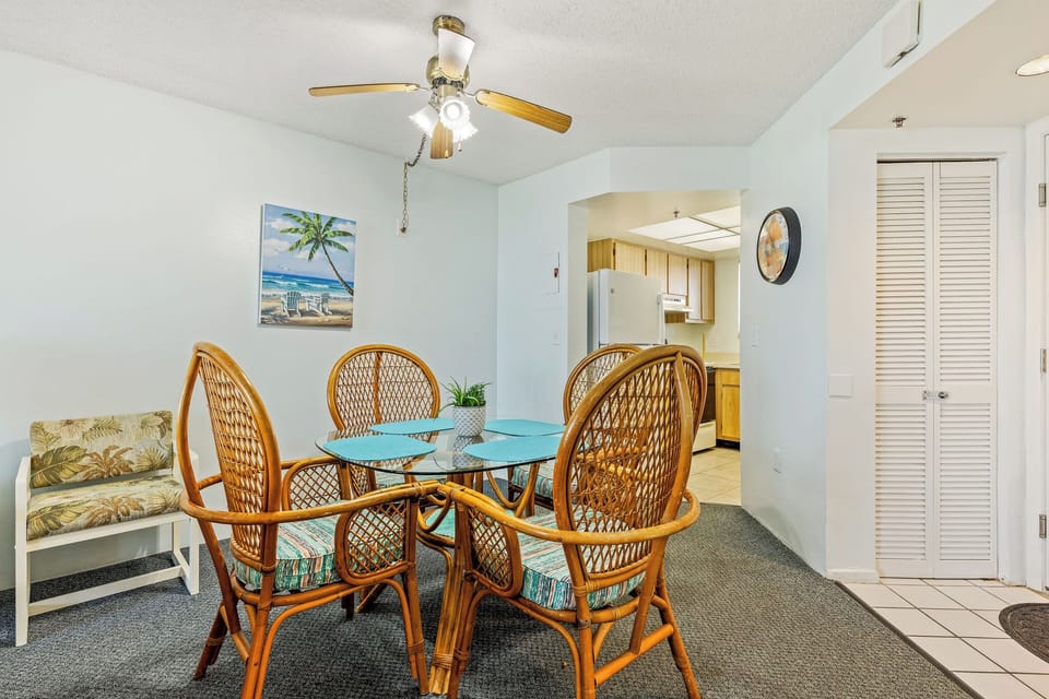 Offers space for four  guests.