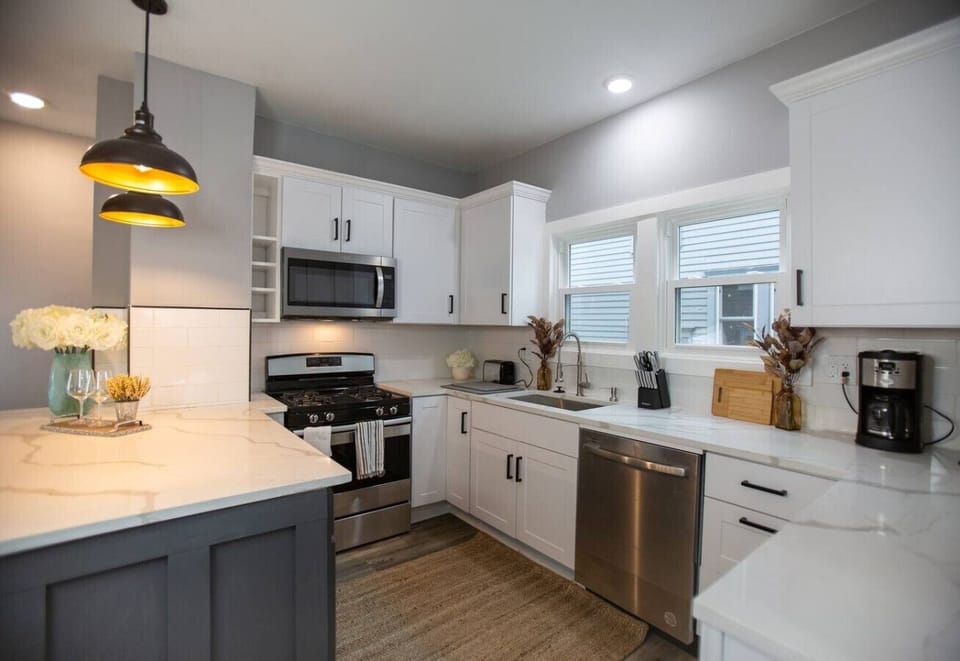 Modern kitchen with stainless steel appliances