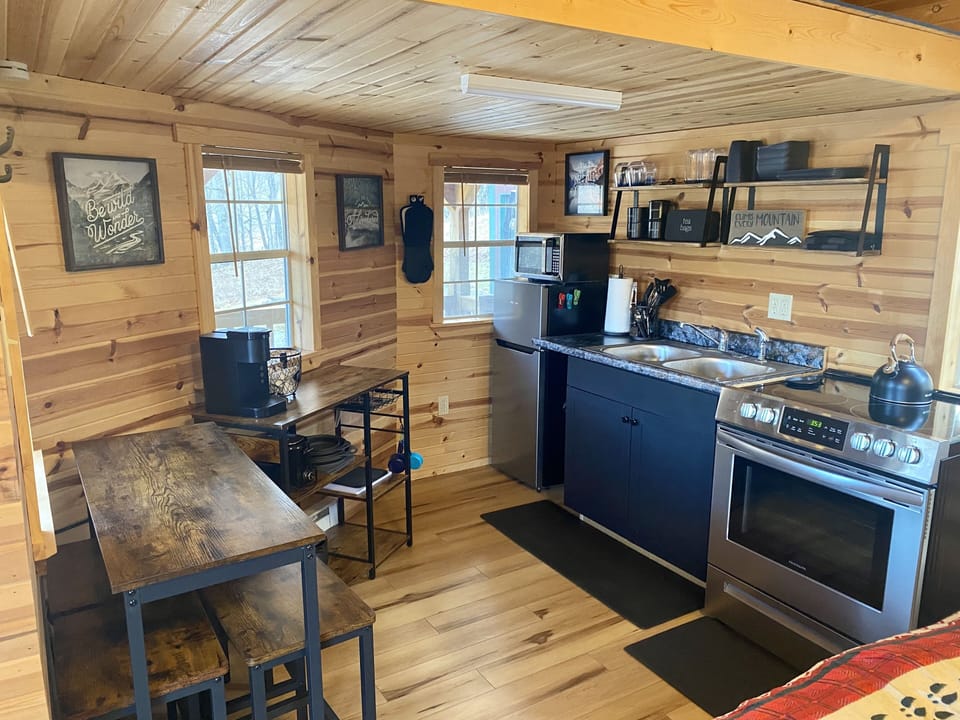 Kitchen Area!  Keurig with K-Cups, toaster, mini crock pot, mini fridge, stove..
