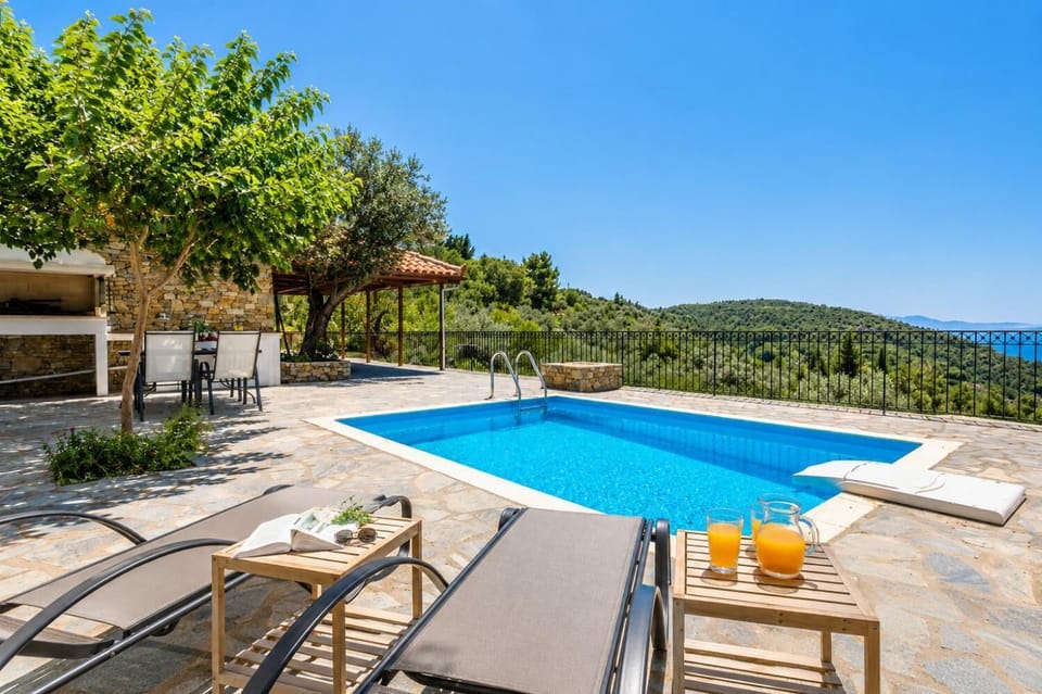 Pool and terrace area with outdoor dining and barbecue