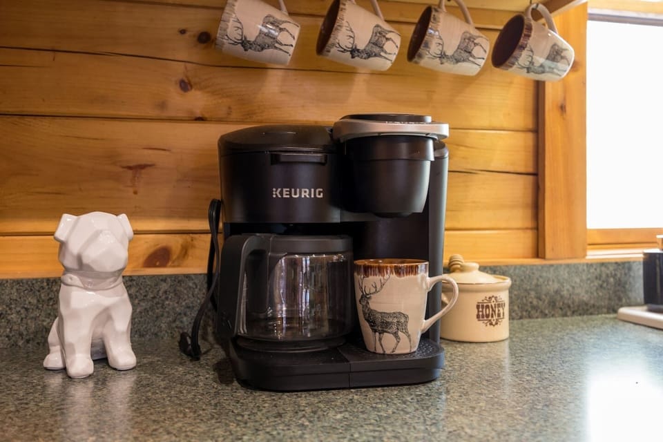 The coffee station offers traditional drip +  K-Cup coffee. 