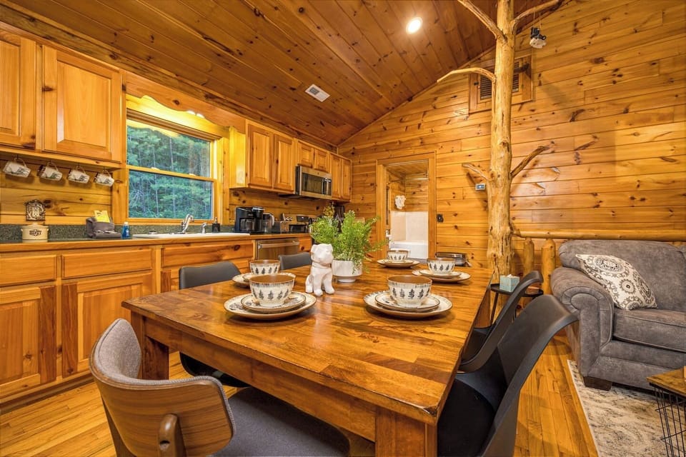 The kitchen table has seating for six and we even have a highchair there for the littles.