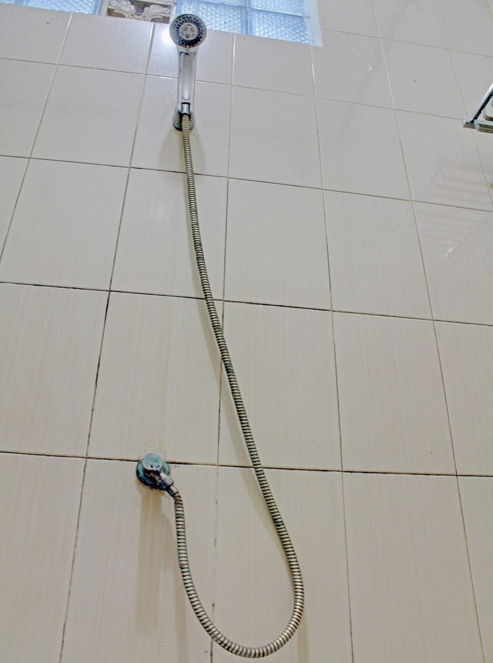 Shower, rainfall showerhead, towels, toilet paper