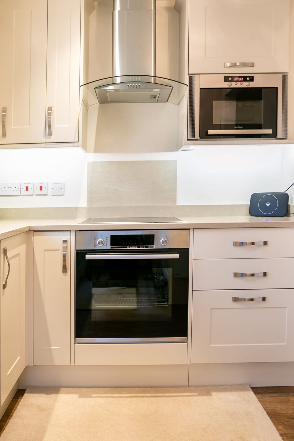 Boesch oven & hob, pots, pans, silverware, sharp knives, spices, oil, etc