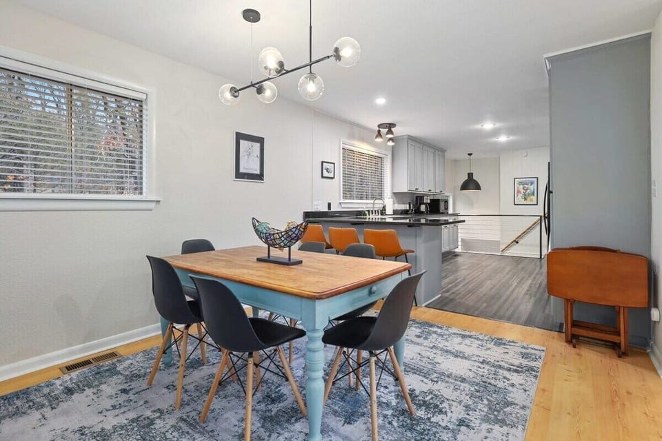 Walk through the living room and you'll find our dining room and kitchen area.