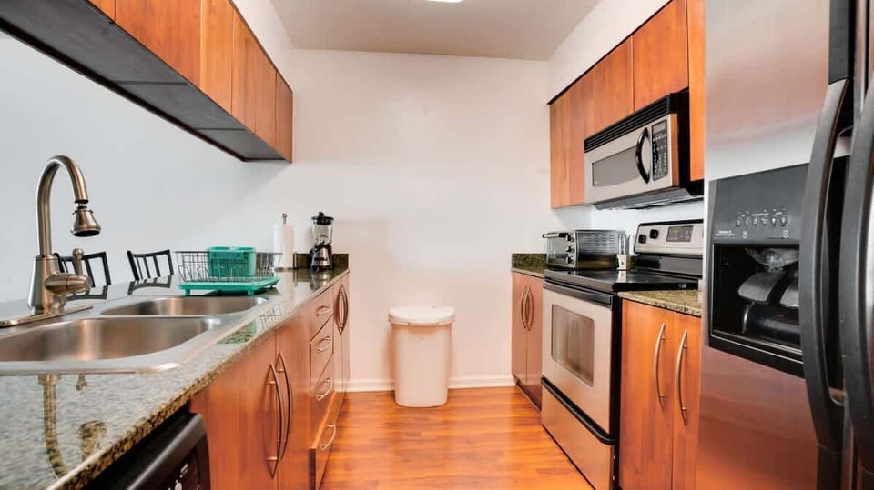 Fully equipped kitchen with complete set of cookware
