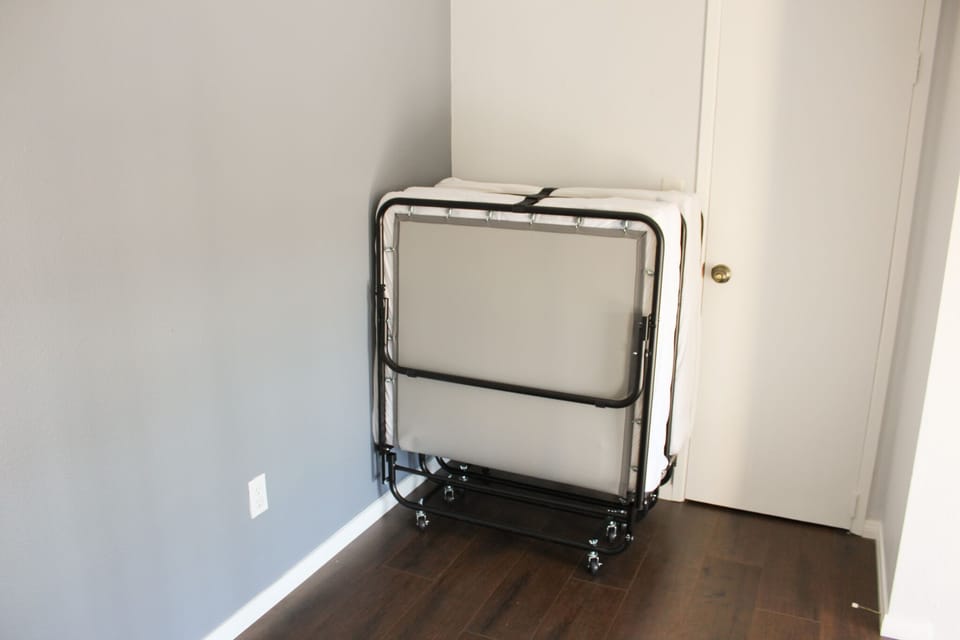 Two foldout beds with memory foam, spacious and comfy enough for adults