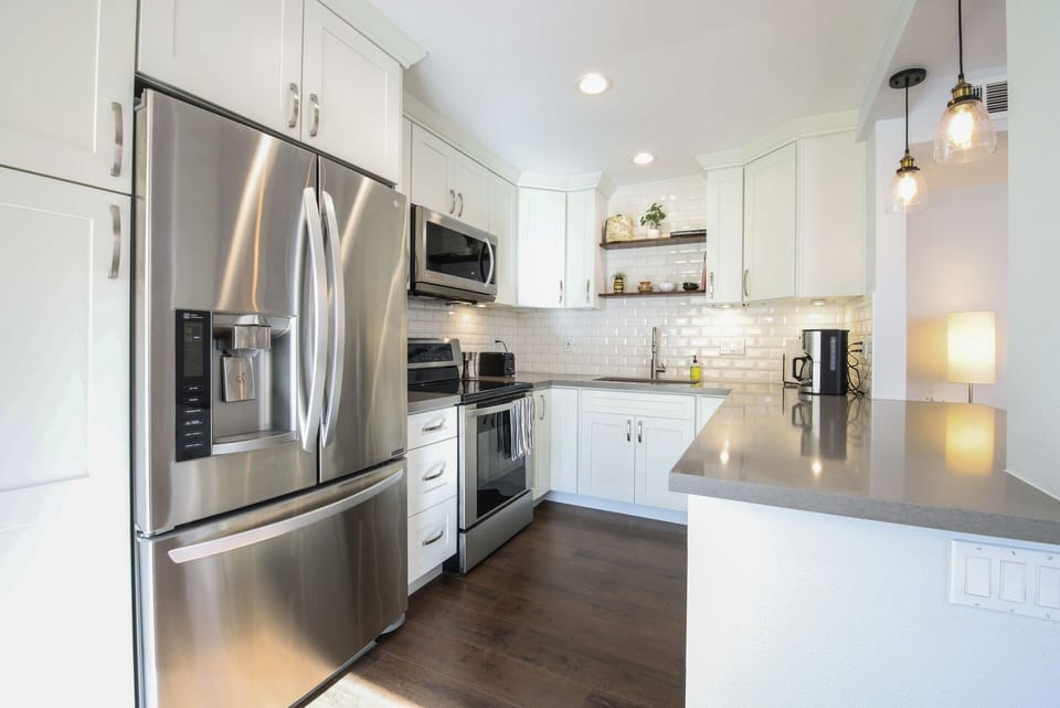 Full kitchen features a coffee maker, basic cooking essentials you’ll need