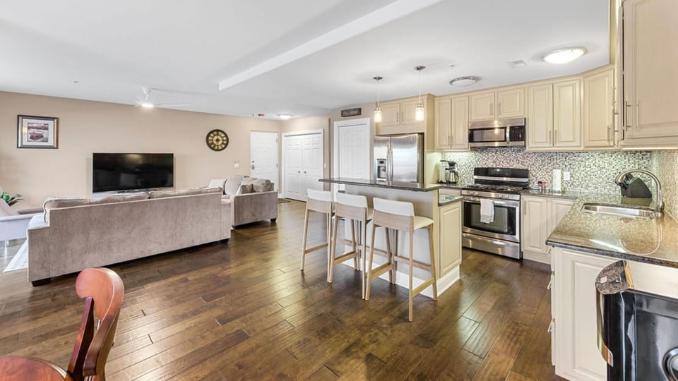Open kitchen and living area with modern comforts