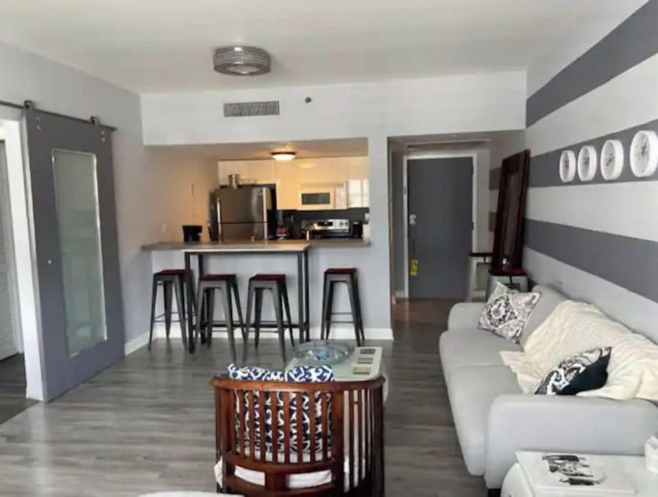 Living room and kitchen.