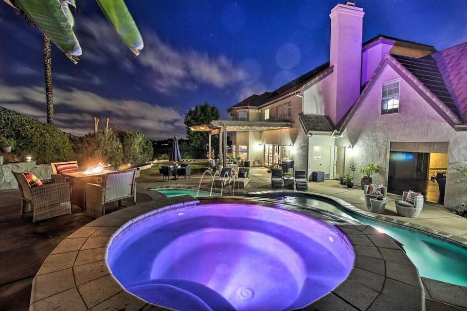 Soak in the glowing spa under dreamy night skies and soft lights!