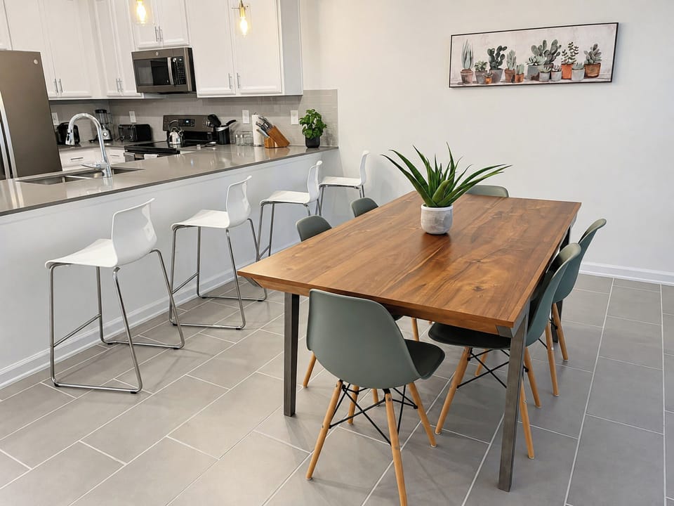 Stylish Dining Table and Open Kitchen Breakfast Bar