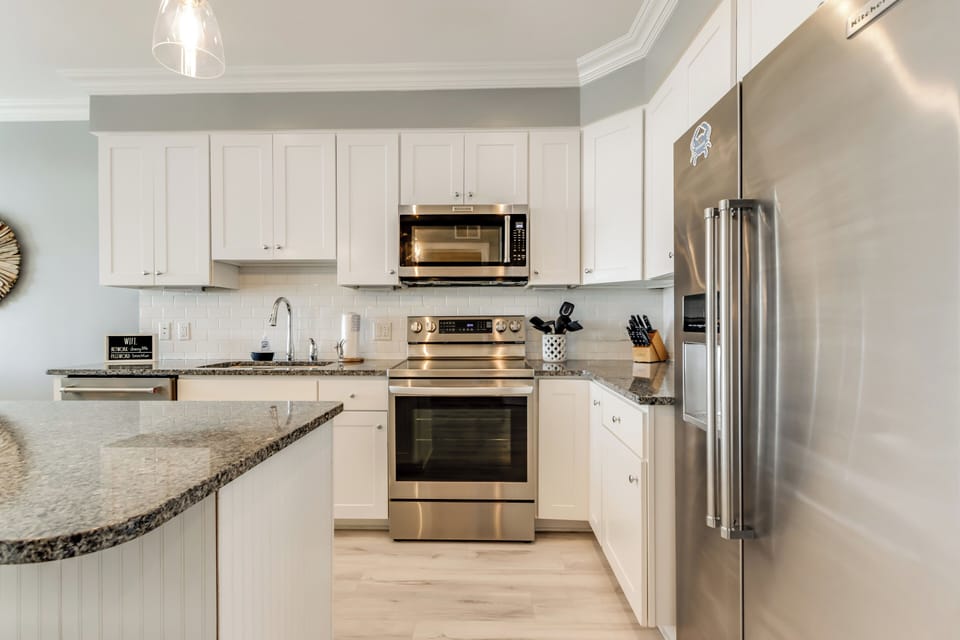 Stainless steel appliances in kitchen