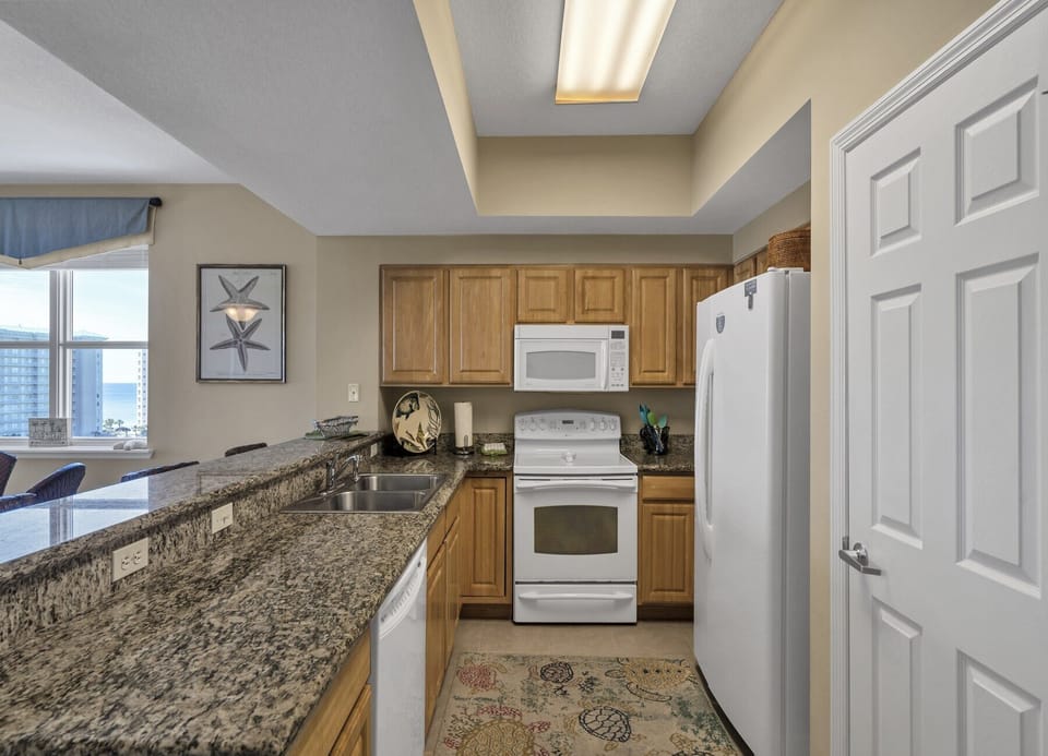 Generous countertop space ideal for entertaining or meal prep.