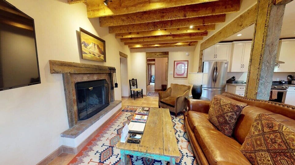 Indoor Kiva fireplace and Smart TV