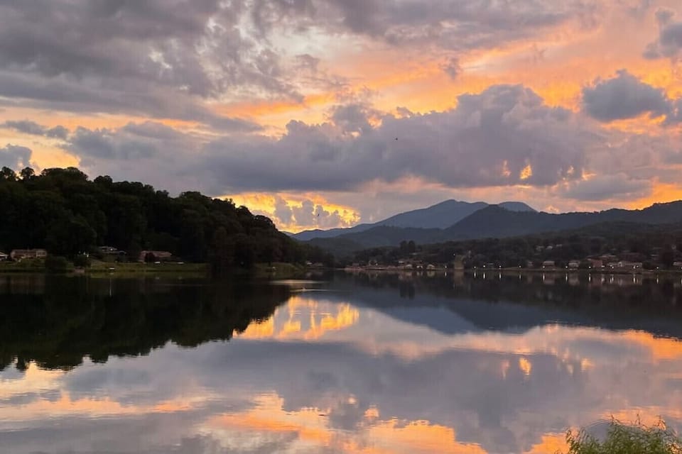 Sunset view of Lake Junaluska from the deck
