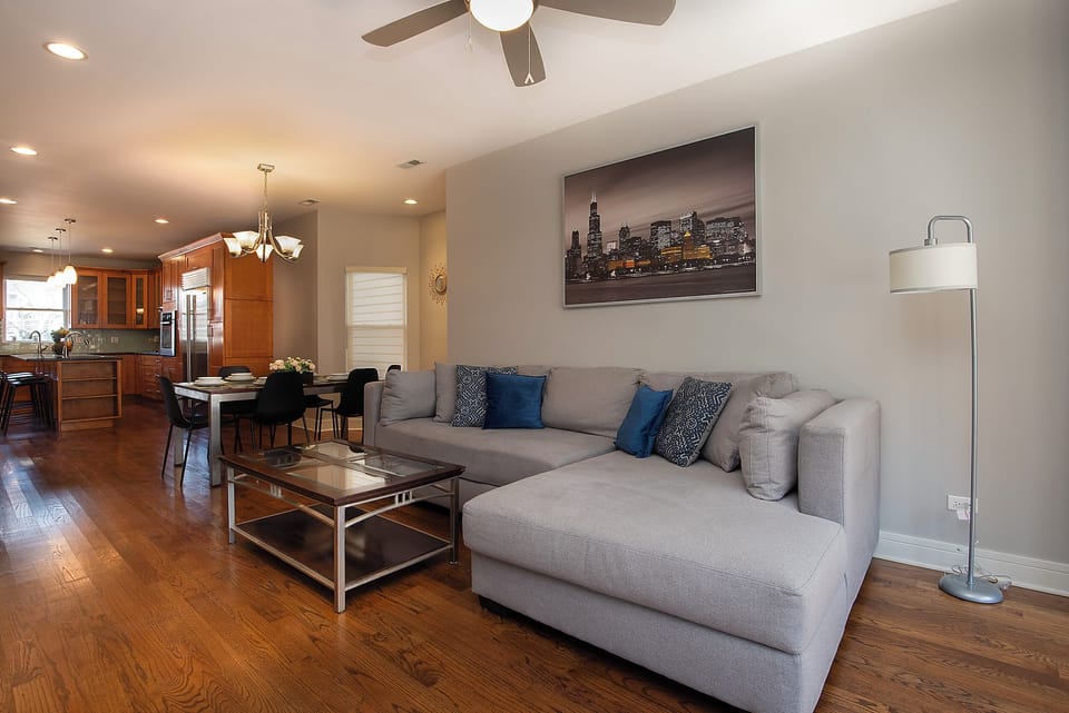 Open concept of living, dinning and kitchen