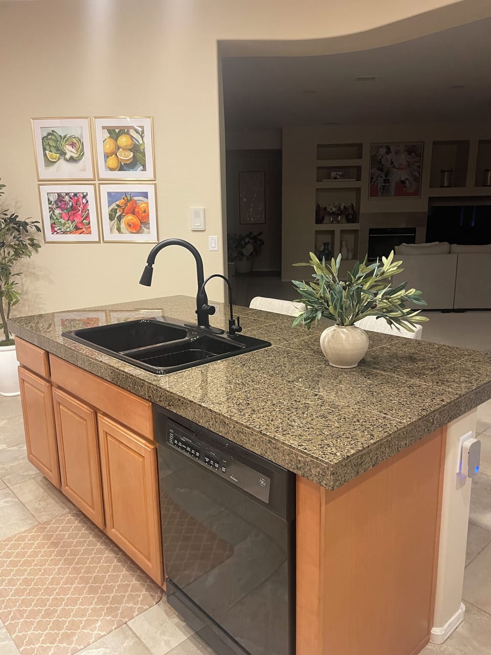 Large Kitchen with island .